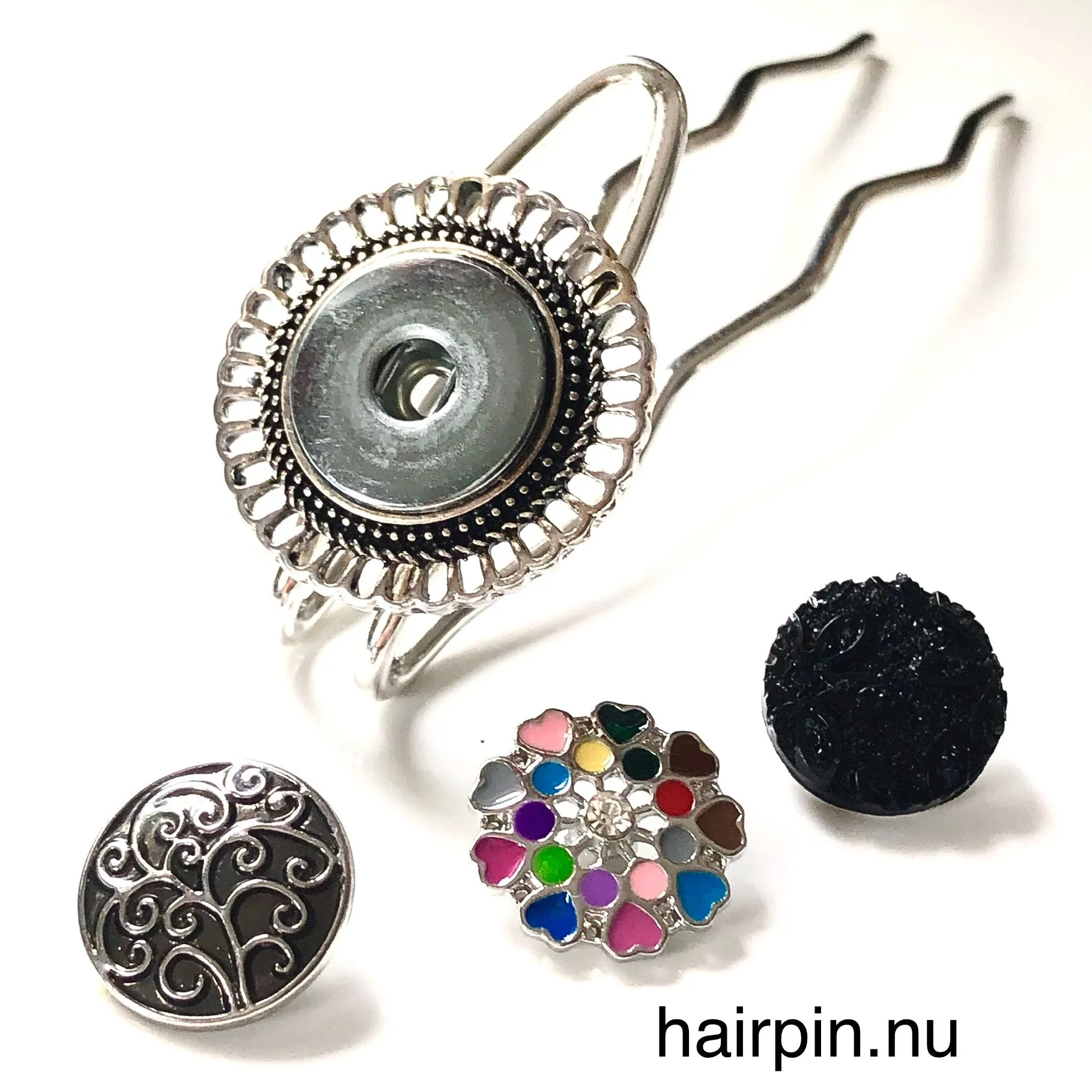 Hairpin Round- HAIRACCESSOIRE - haarpin incl. 3 gratis clickbuttons naar keuze