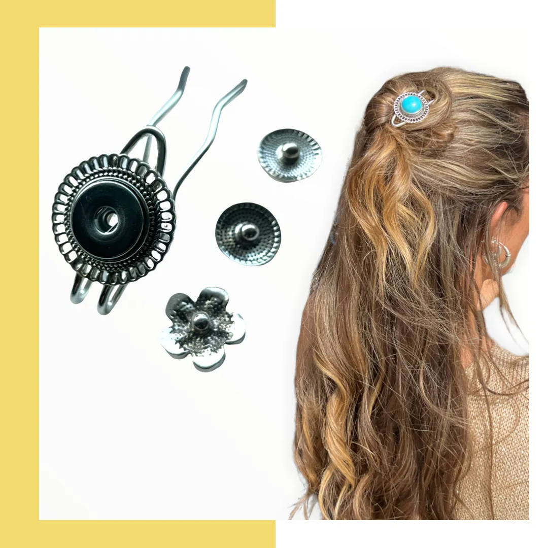 Hairpin Round- HAIRACCESSOIRE - haarpin incl. 3 gratis clickbuttons naar keuze