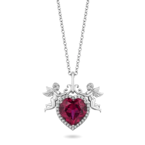 Hallmark Fine Jewelry Cupid’s Love Necklace in Sterling Silver with Diamonds & Created Ruby