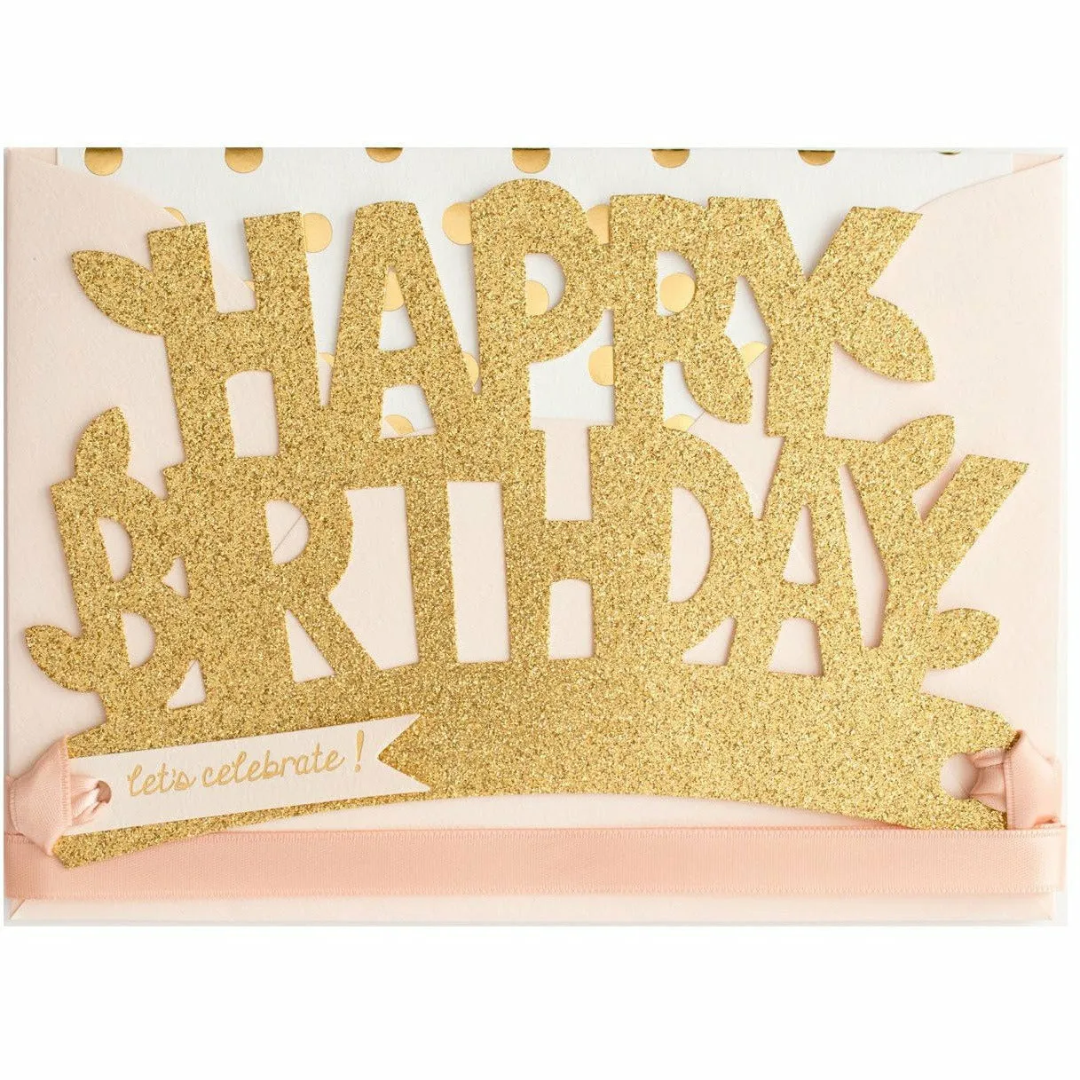 Happy Birthday Blush & Gold Glitter Crown Card