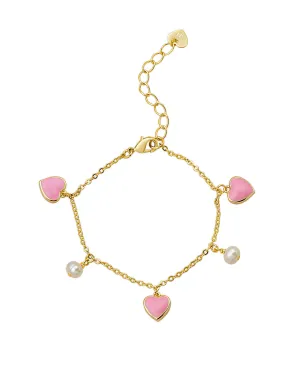 Hearts and Pearls Charm Bracelet