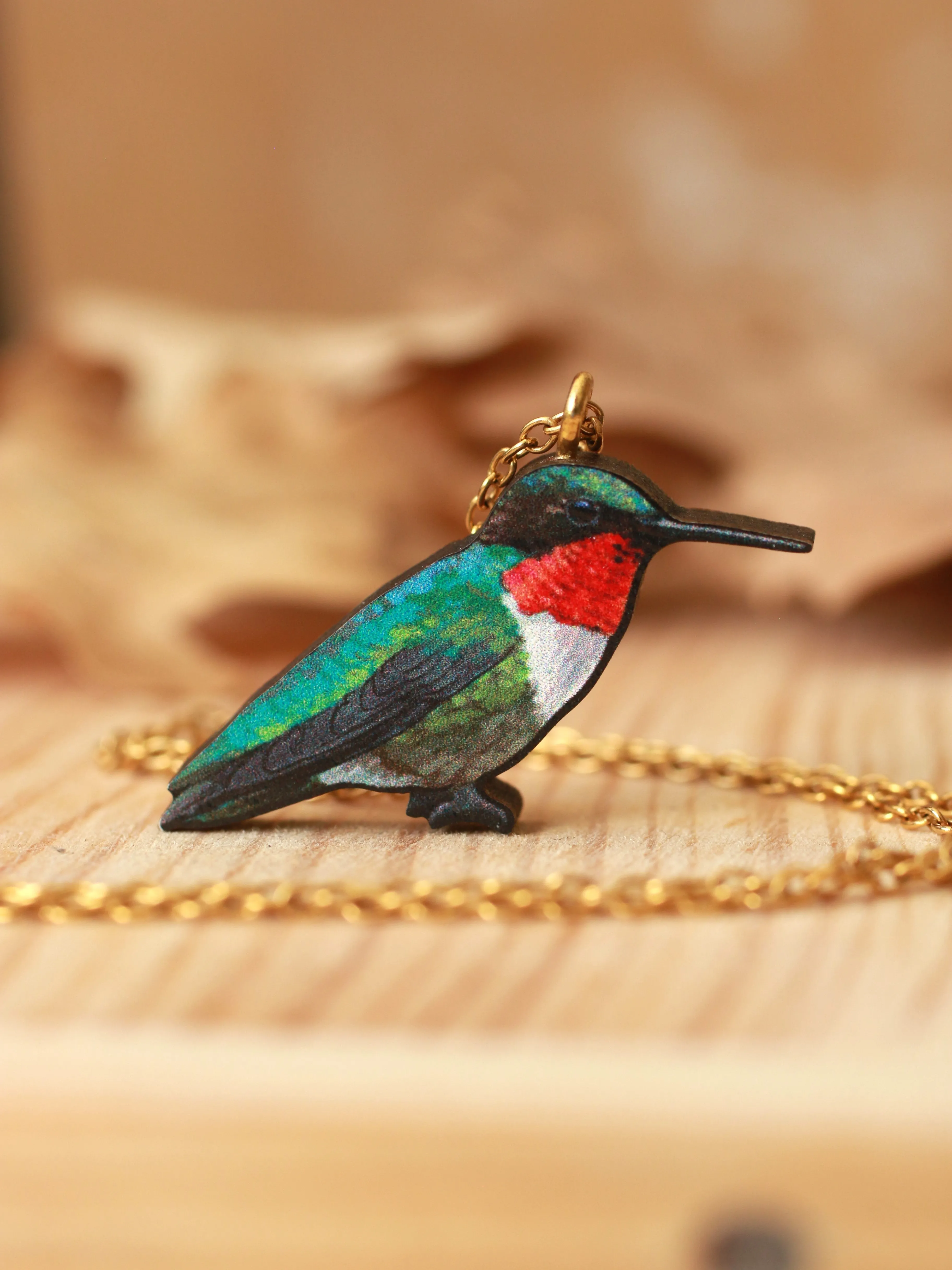 Hummingbird necklace - Ruby-throated hummingbird pendant