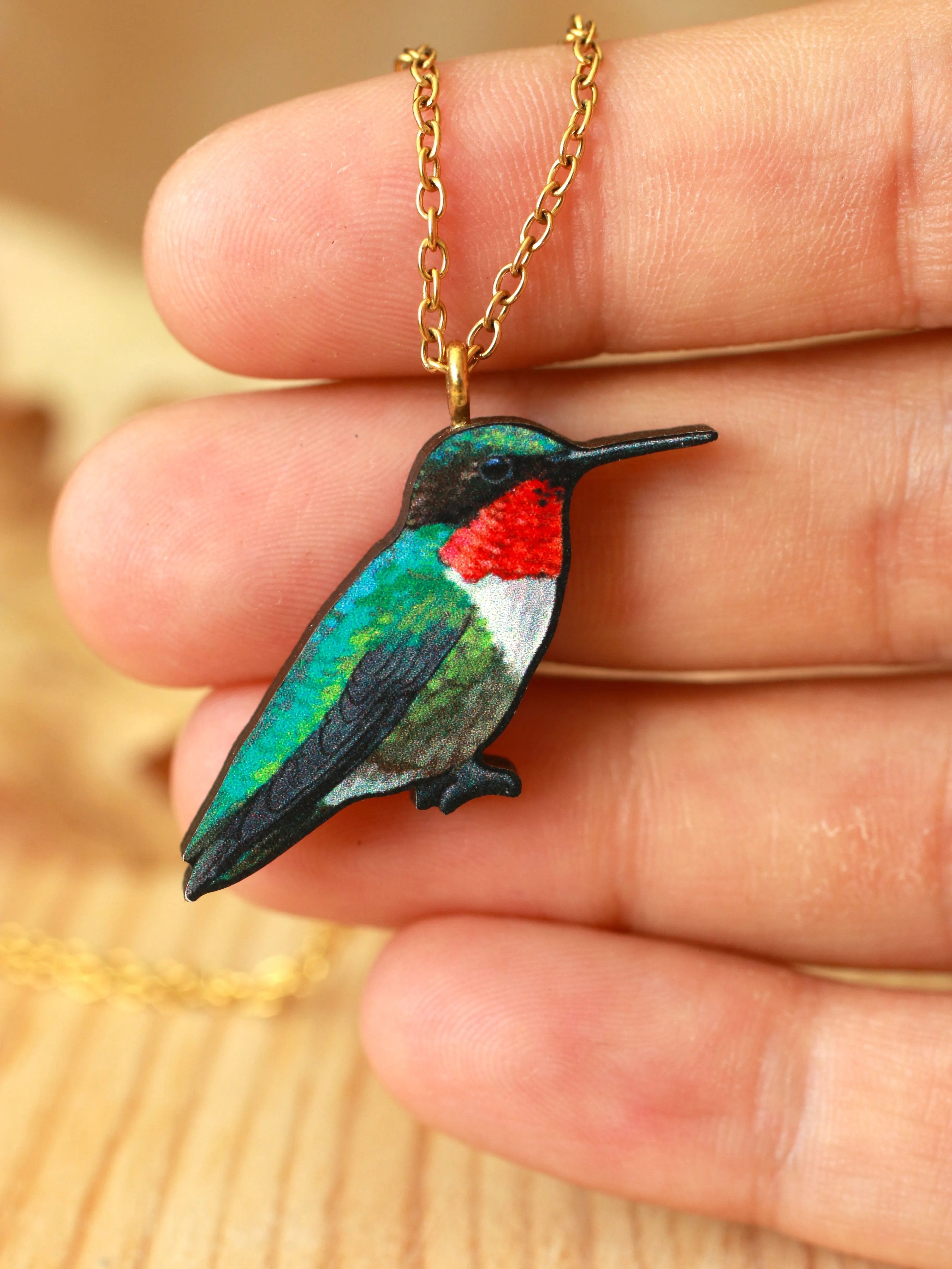 Hummingbird necklace - Ruby-throated hummingbird pendant