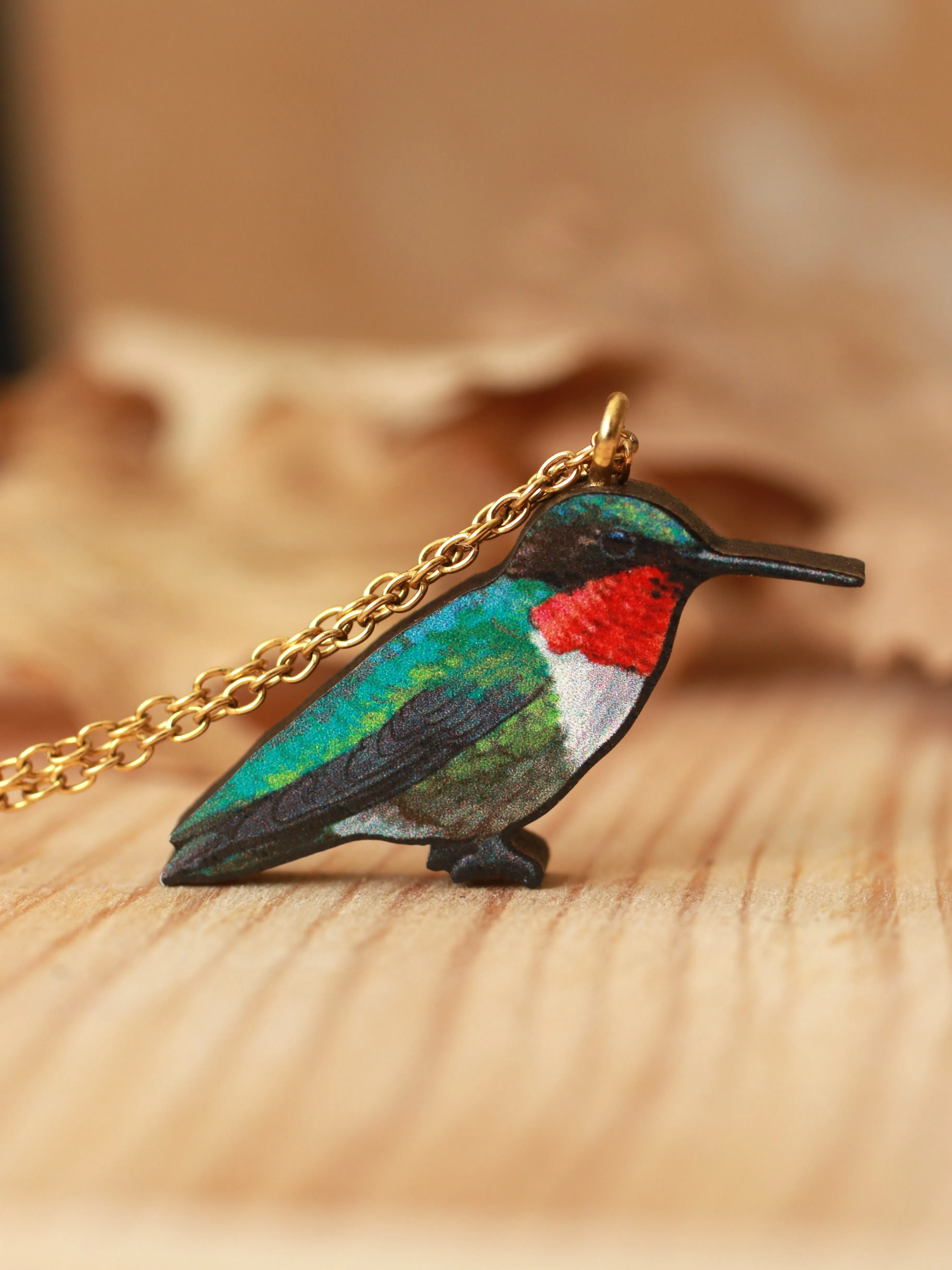 Hummingbird necklace - Ruby-throated hummingbird pendant