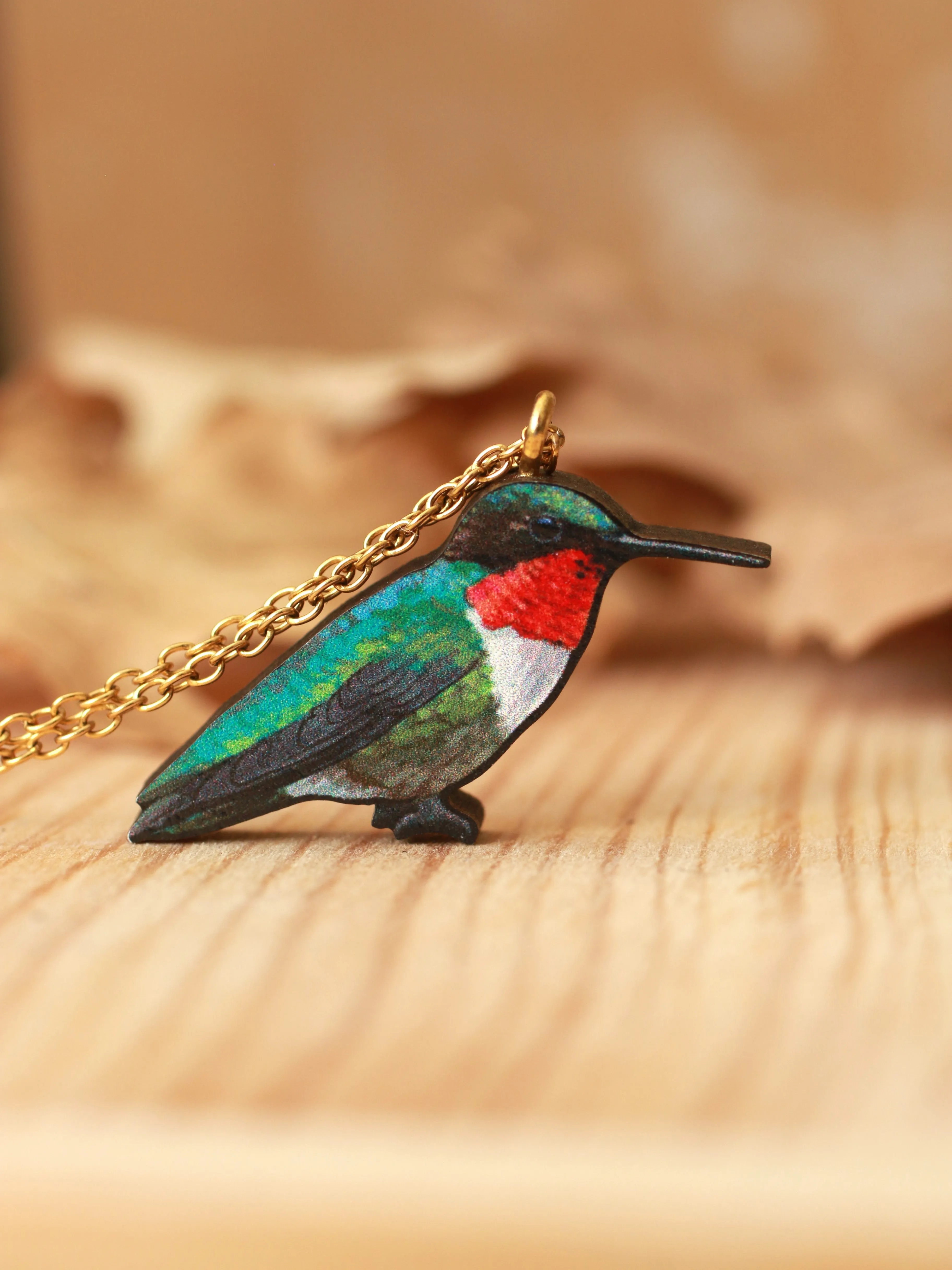 Hummingbird necklace - Ruby-throated hummingbird pendant