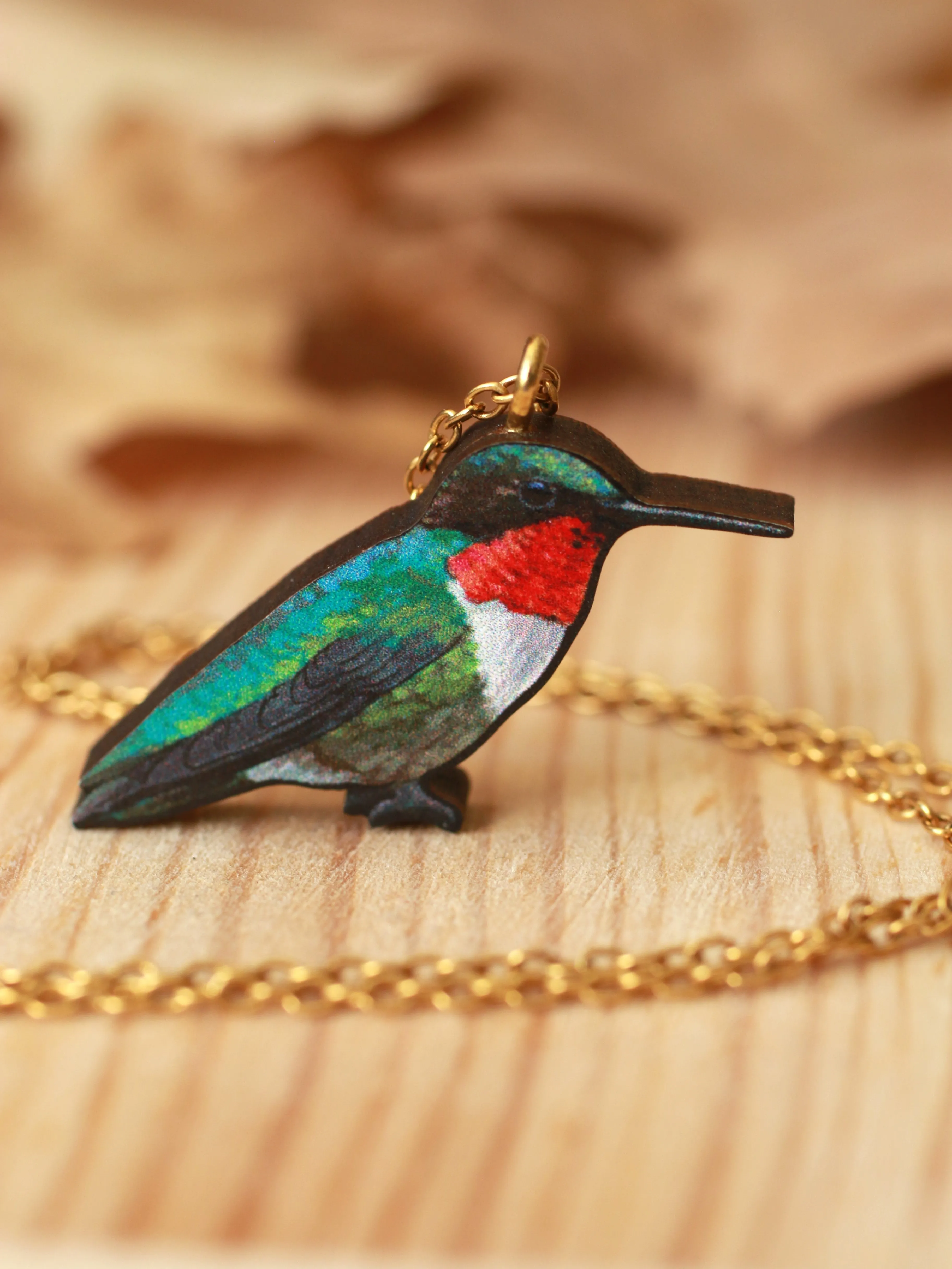 Hummingbird necklace - Ruby-throated hummingbird pendant