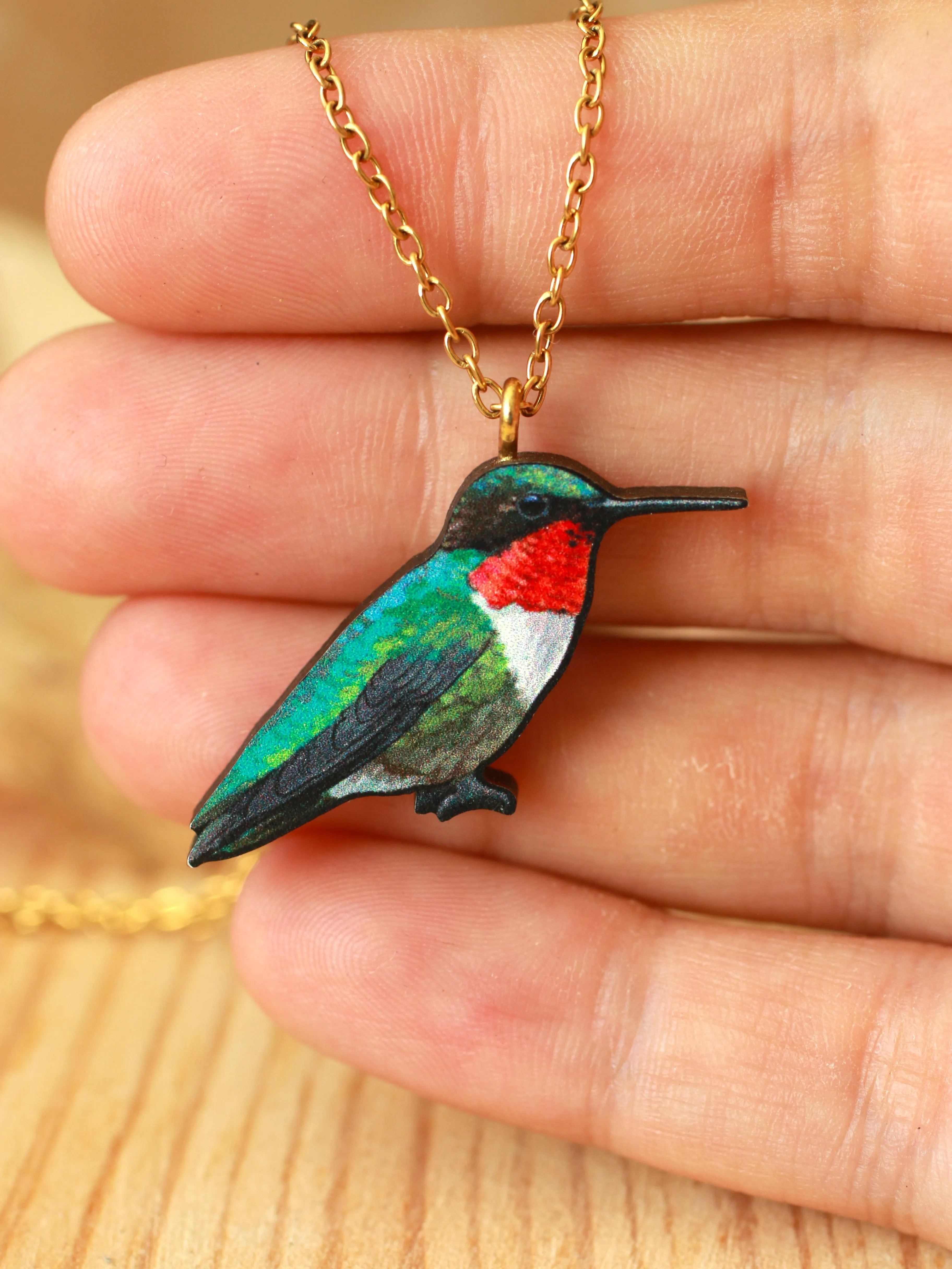 Hummingbird necklace - Ruby-throated hummingbird pendant