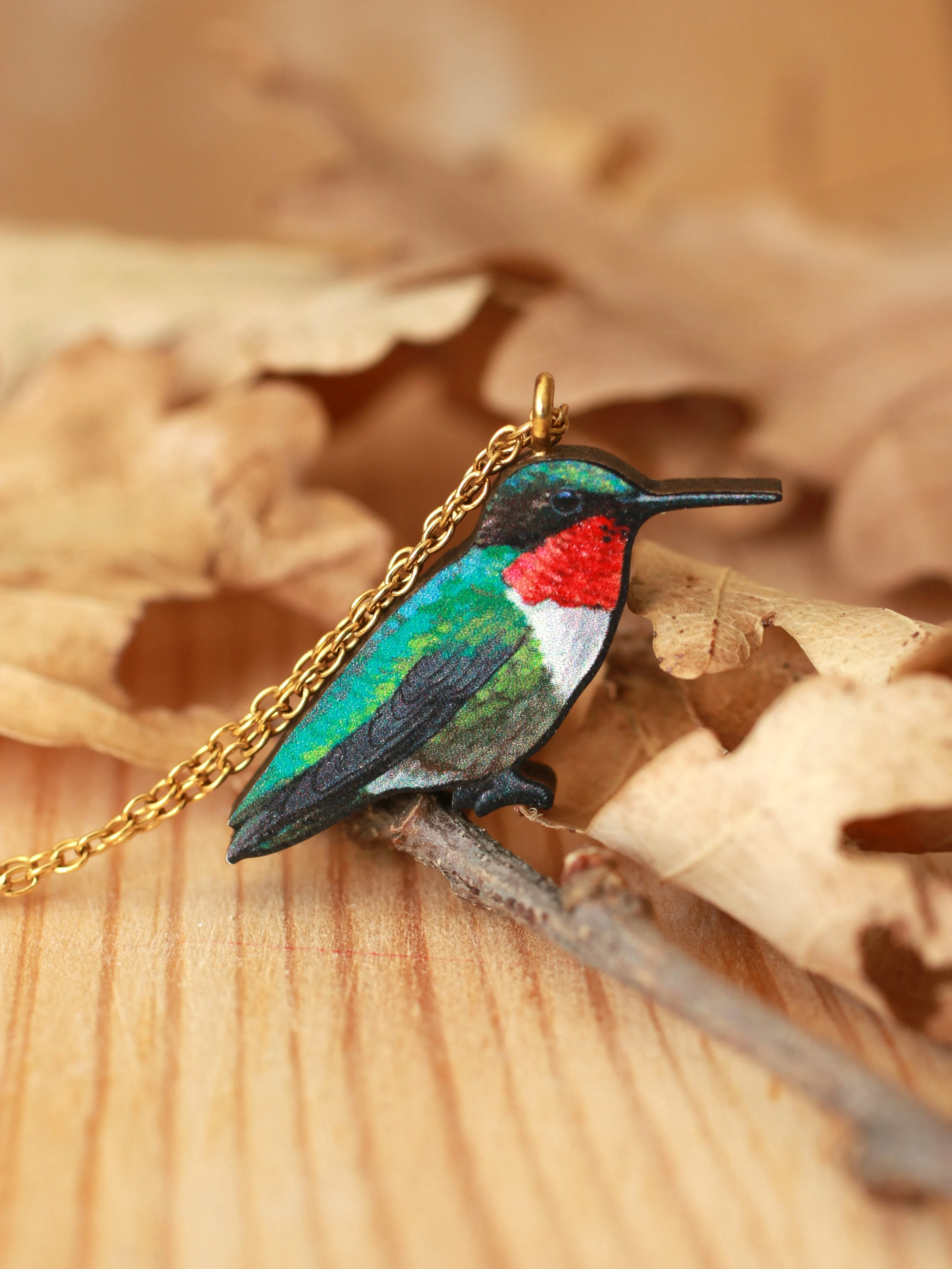 Hummingbird necklace - Ruby-throated hummingbird pendant