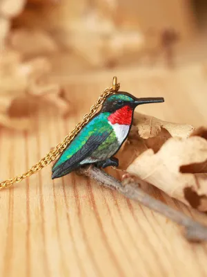 Hummingbird necklace - Ruby-throated hummingbird pendant