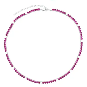 Ibiza Ruby Red   Clear CZ’s 3 Prong Tennis Necklace