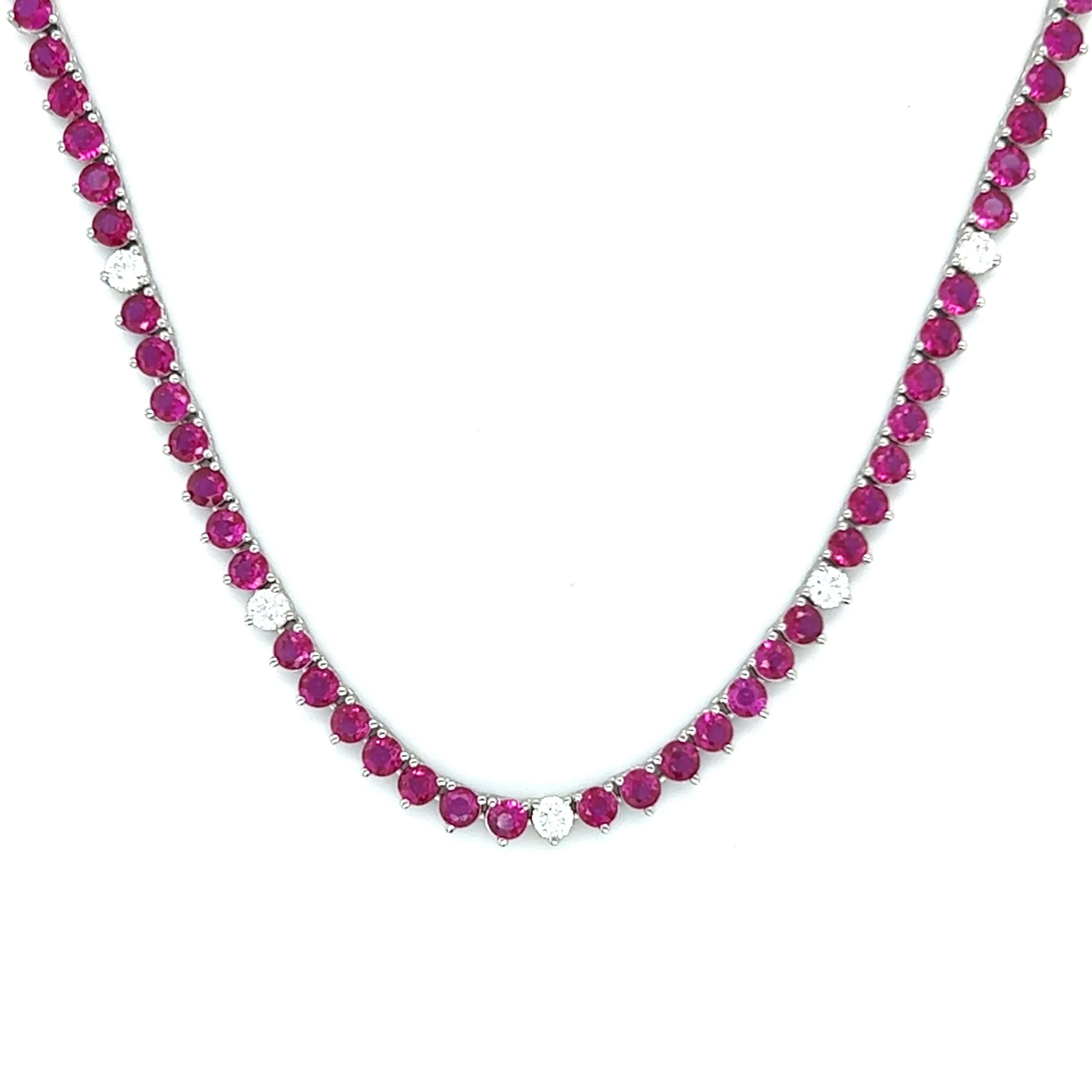 Ibiza Ruby Red   Clear CZ’s 3 Prong Tennis Necklace