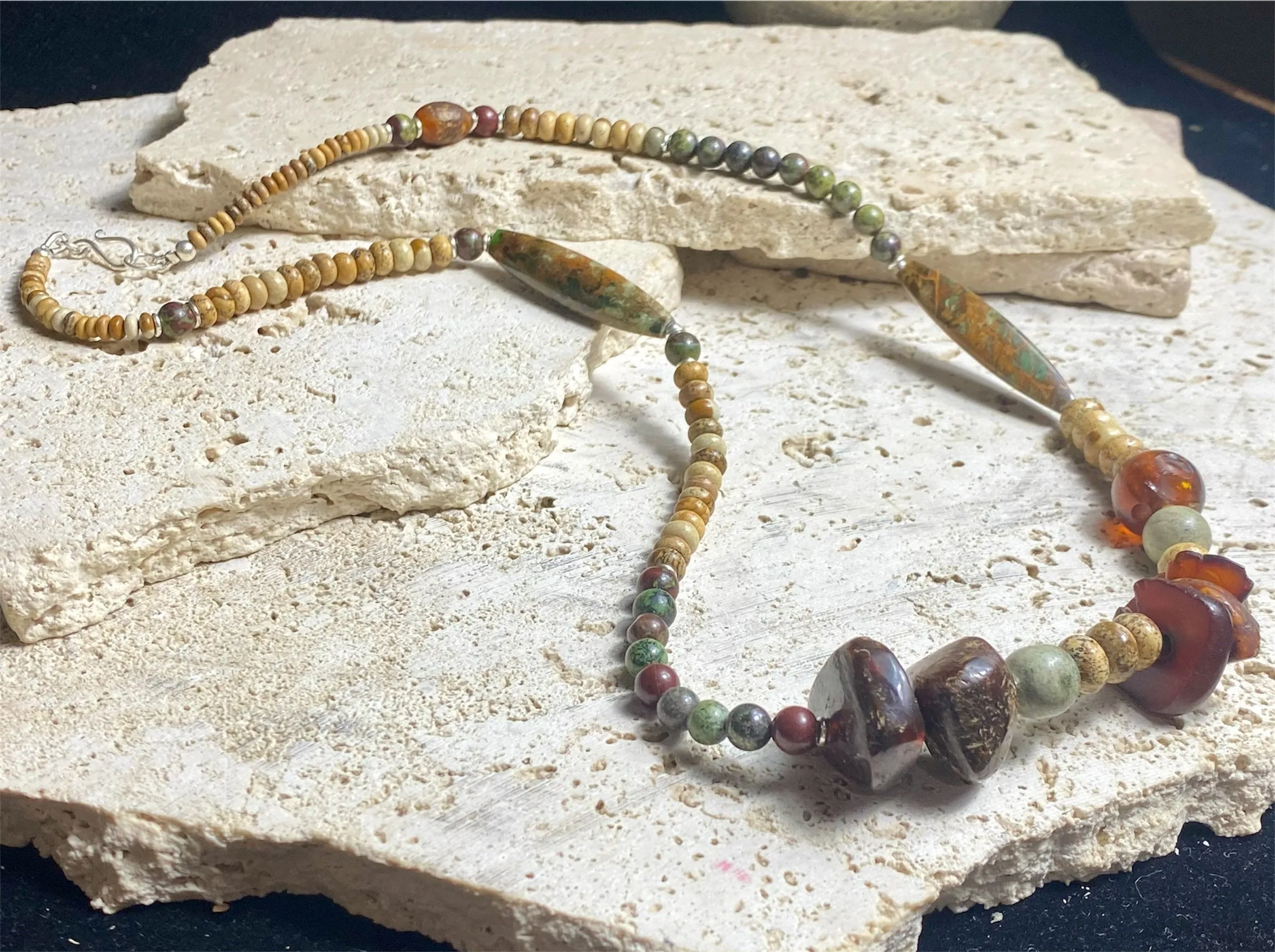 Jasper, Bloodstone And Amber Necklace