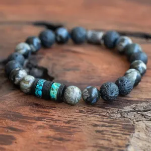 Just Be You: Mens African Grey Opal, Pyrite, Turquoise, Lava Rock Stacking Style Bracelet