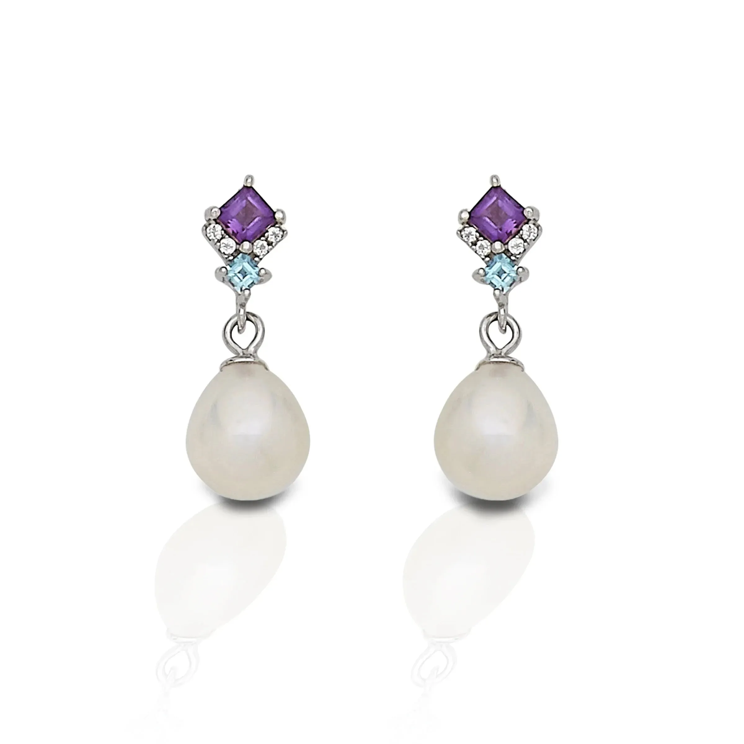 KELLY HERD AMETHYST & BLUE TOPAZ TEAR DROP PEARL EARRINGS - STERLING SILVER