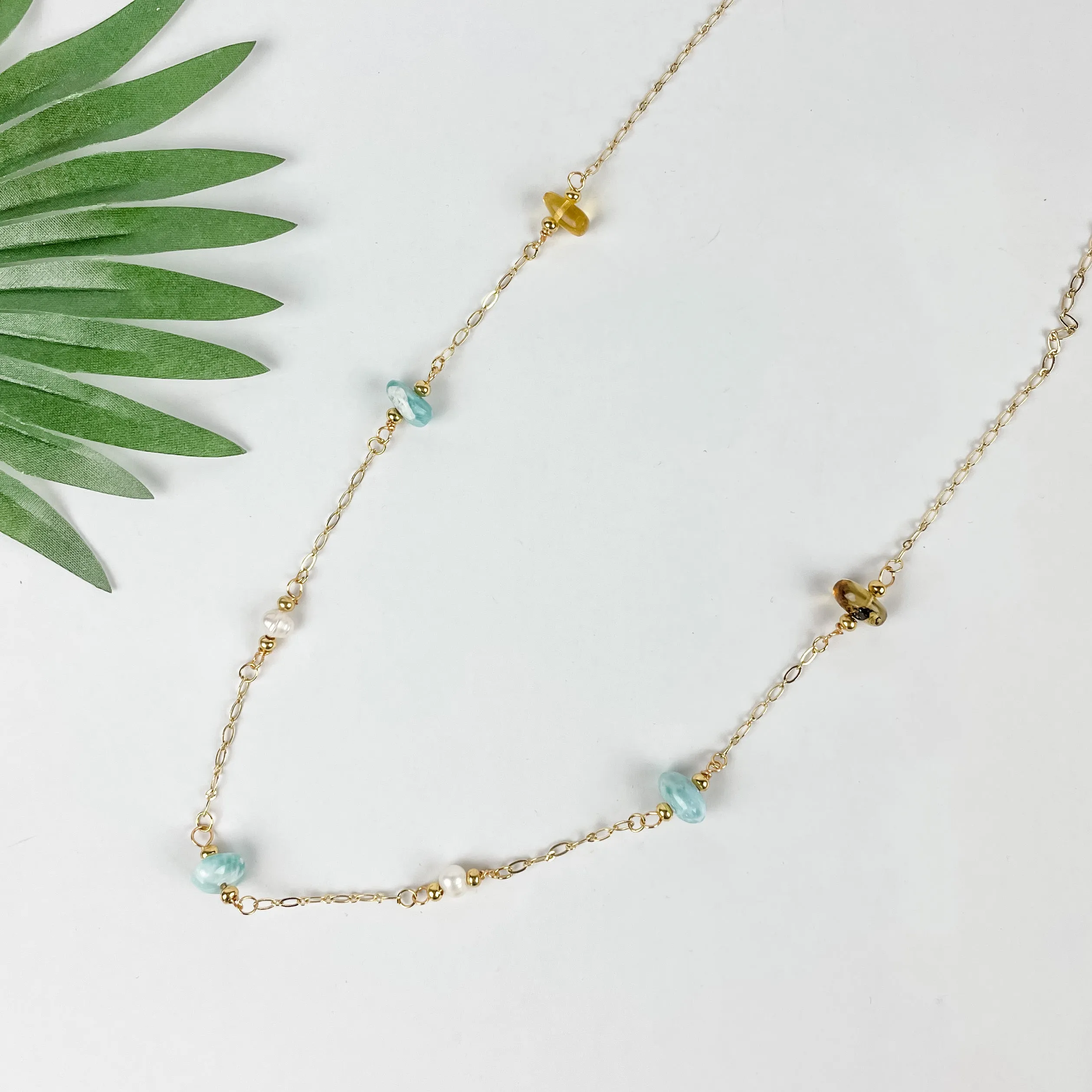 Larimar, Amber and Pearl Necklace