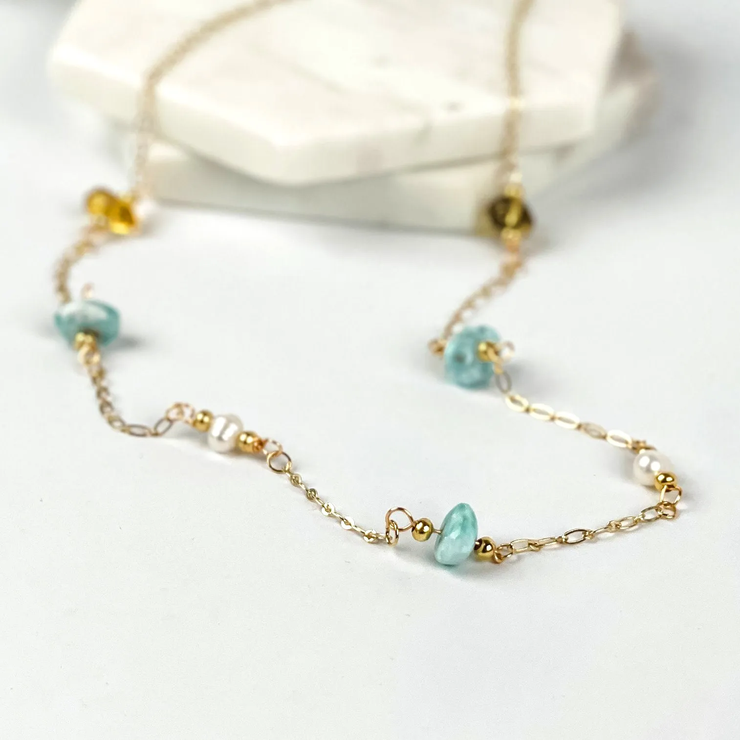 Larimar, Amber and Pearl Necklace