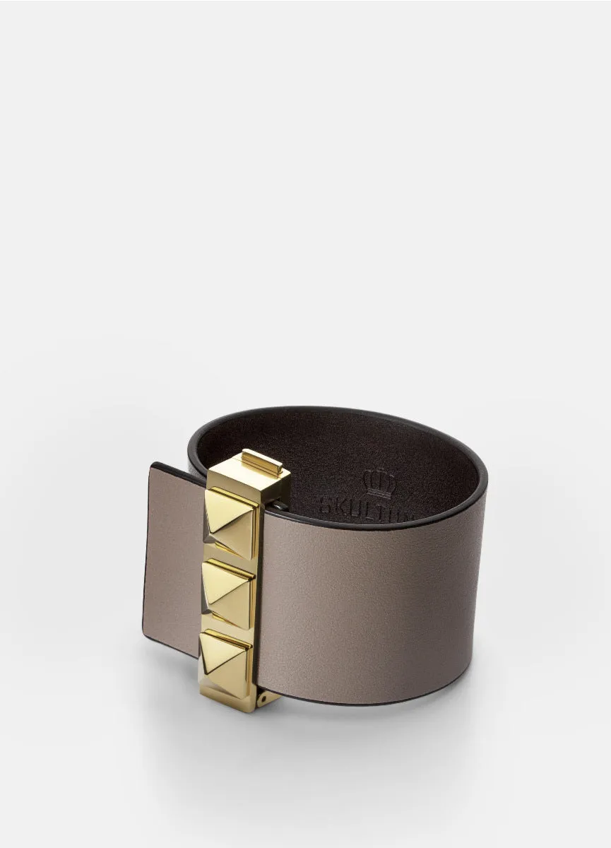 Leather Bracelet | Wide Clasp Rivets | Gold | Taupe