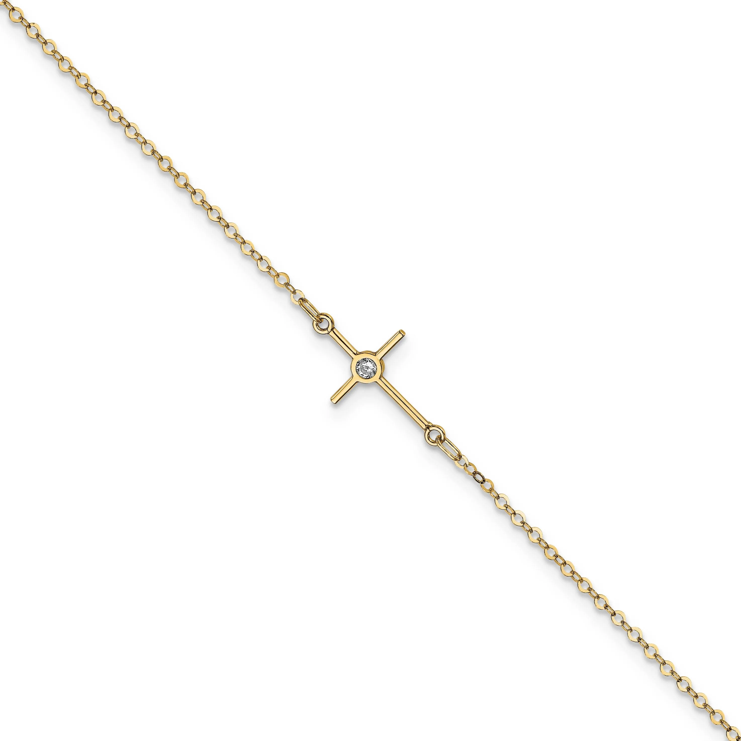 Leslie' 14k Yellow Gold Polished CZ Cross Anklet