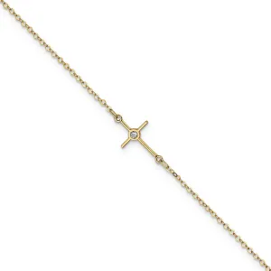 Leslie' 14k Yellow Gold Polished CZ Cross Anklet