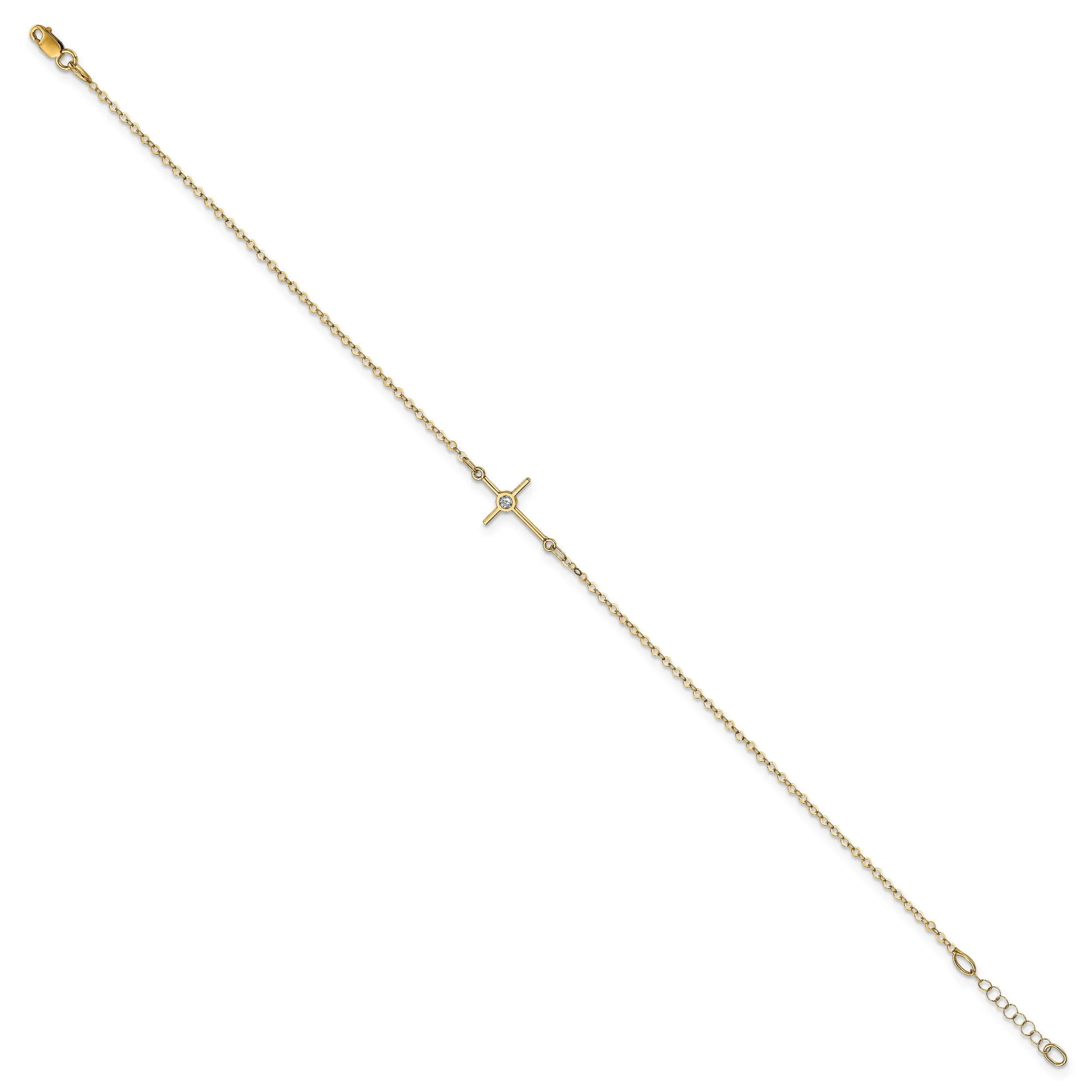 Leslie' 14k Yellow Gold Polished CZ Cross Anklet