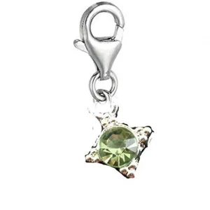 Light Green Peridot Bead Clip On For Bracelet Charm Pendant for European Charm Jewelry w/ Lobster Clasp