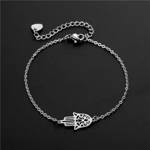 Lucky Turkish Stainless Steel Hand Hamsa Adjustable Bracelets Vintage Hand of Fatima Hand Jewelry Summer for Men Women Unisex