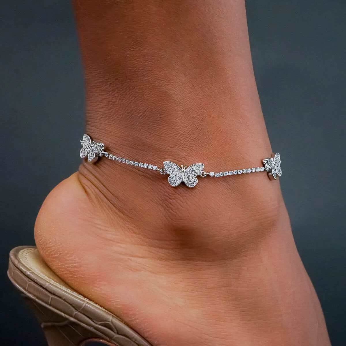 Micro Butterfly Choker   Anklet Bundle - White Gold