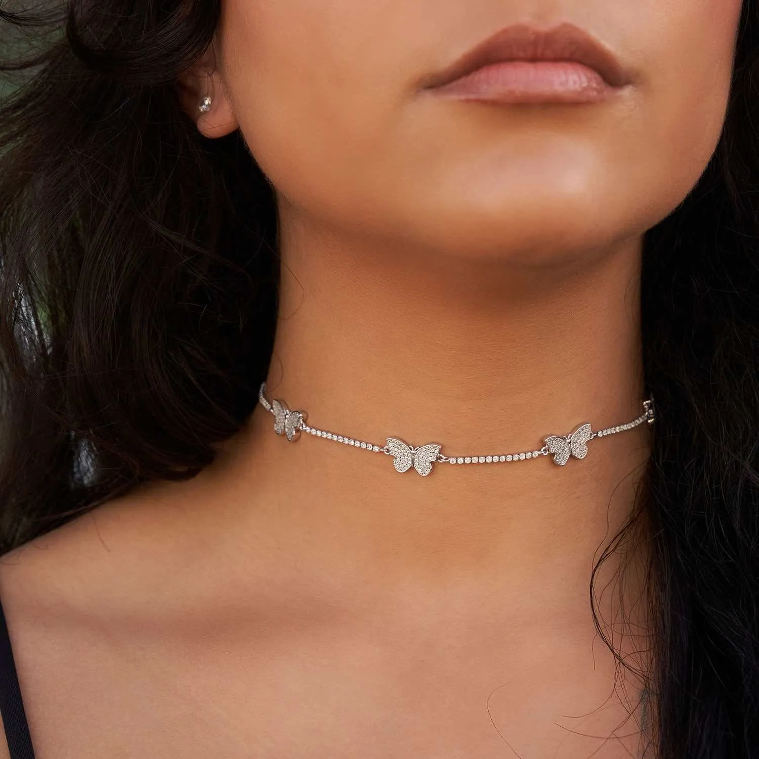 Micro Butterfly Choker   Anklet Bundle - White Gold