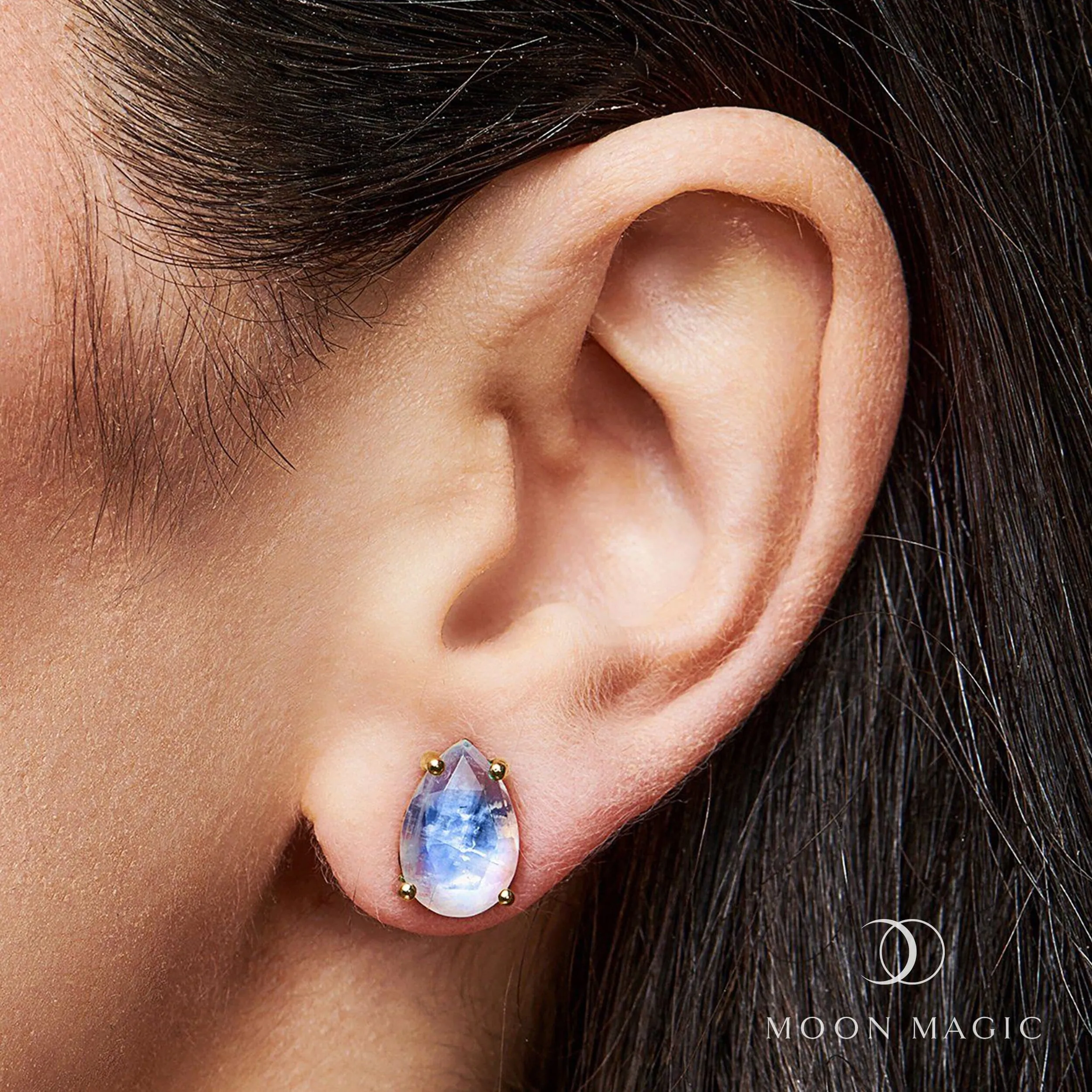 Moonstone Earrings - Bright Drop Studs