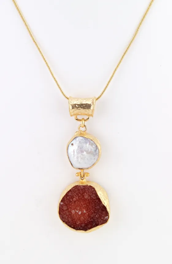 Mother of Pearl and Druzy Pendant Necklace