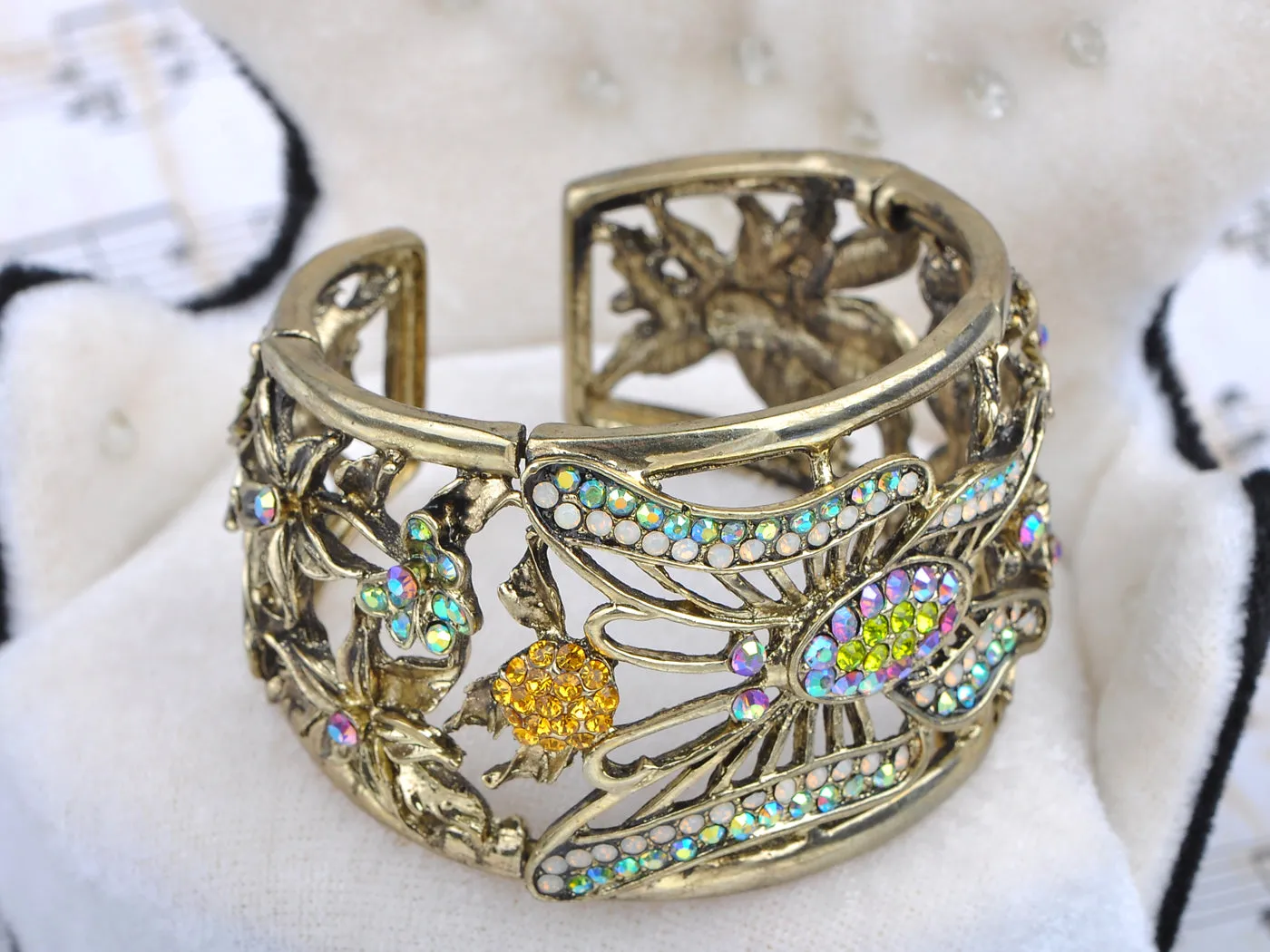 Multi Color Antique White Opal Peridot Topaz Butterfly Cuff