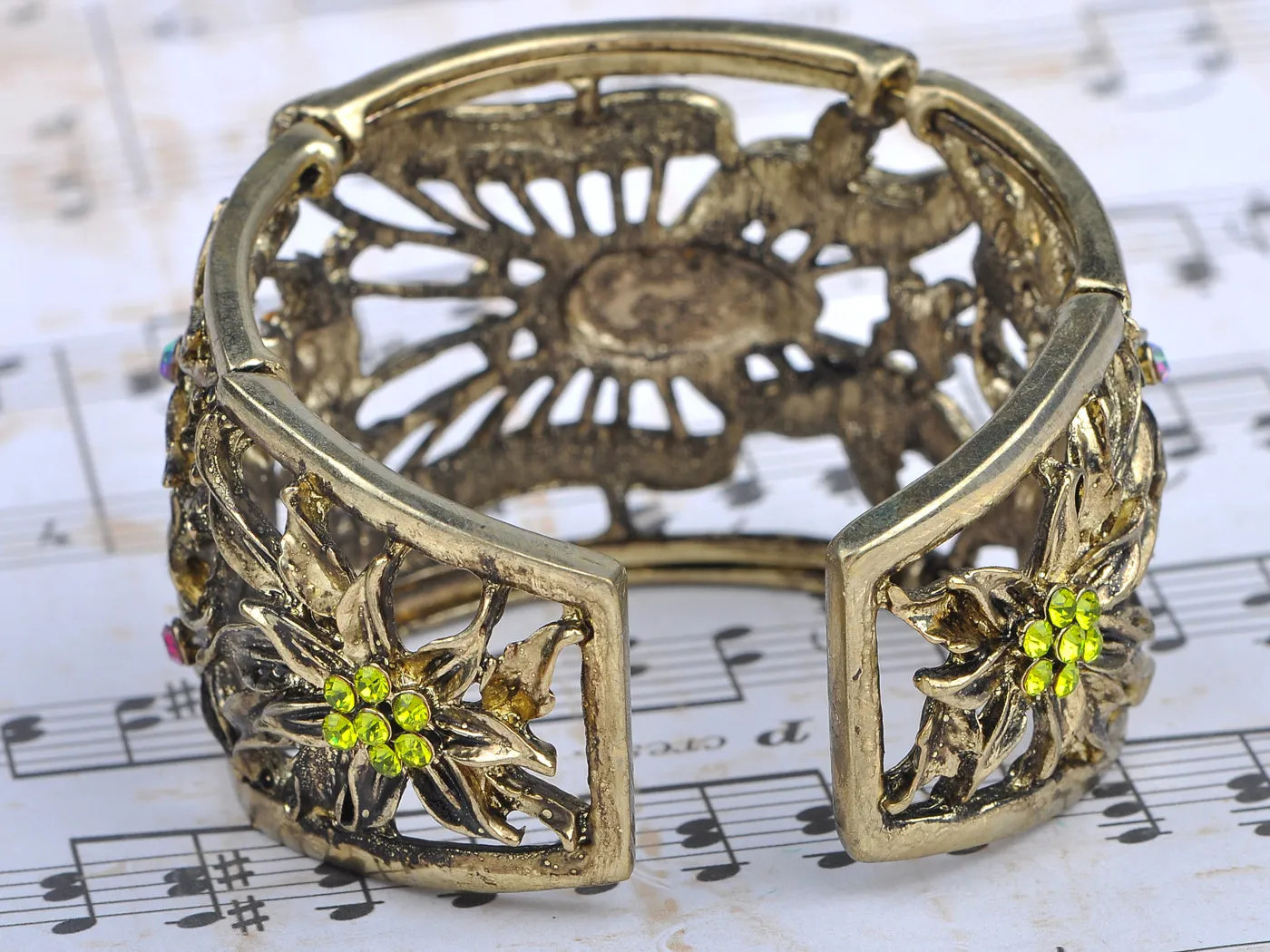 Multi Color Antique White Opal Peridot Topaz Butterfly Cuff