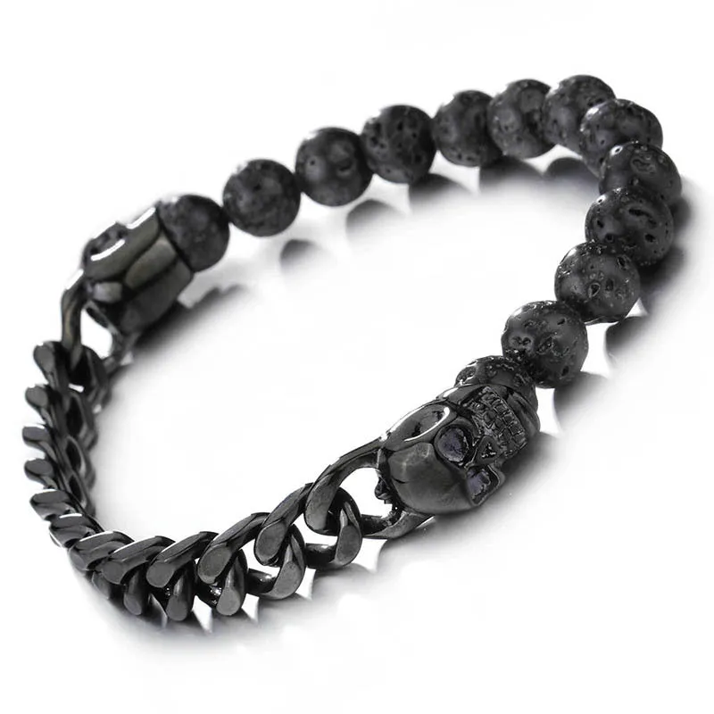 Natural Stone Bead Skull Chain Bracelet