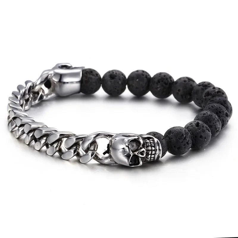 Natural Stone Bead Skull Chain Bracelet