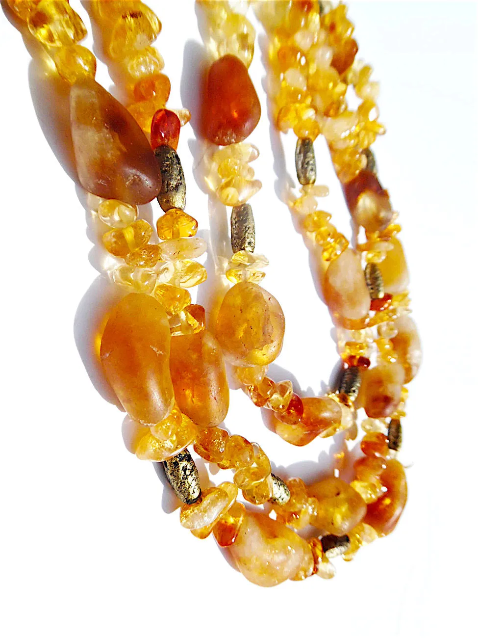 Necklace Triple Strand Citrine Amber and Agate