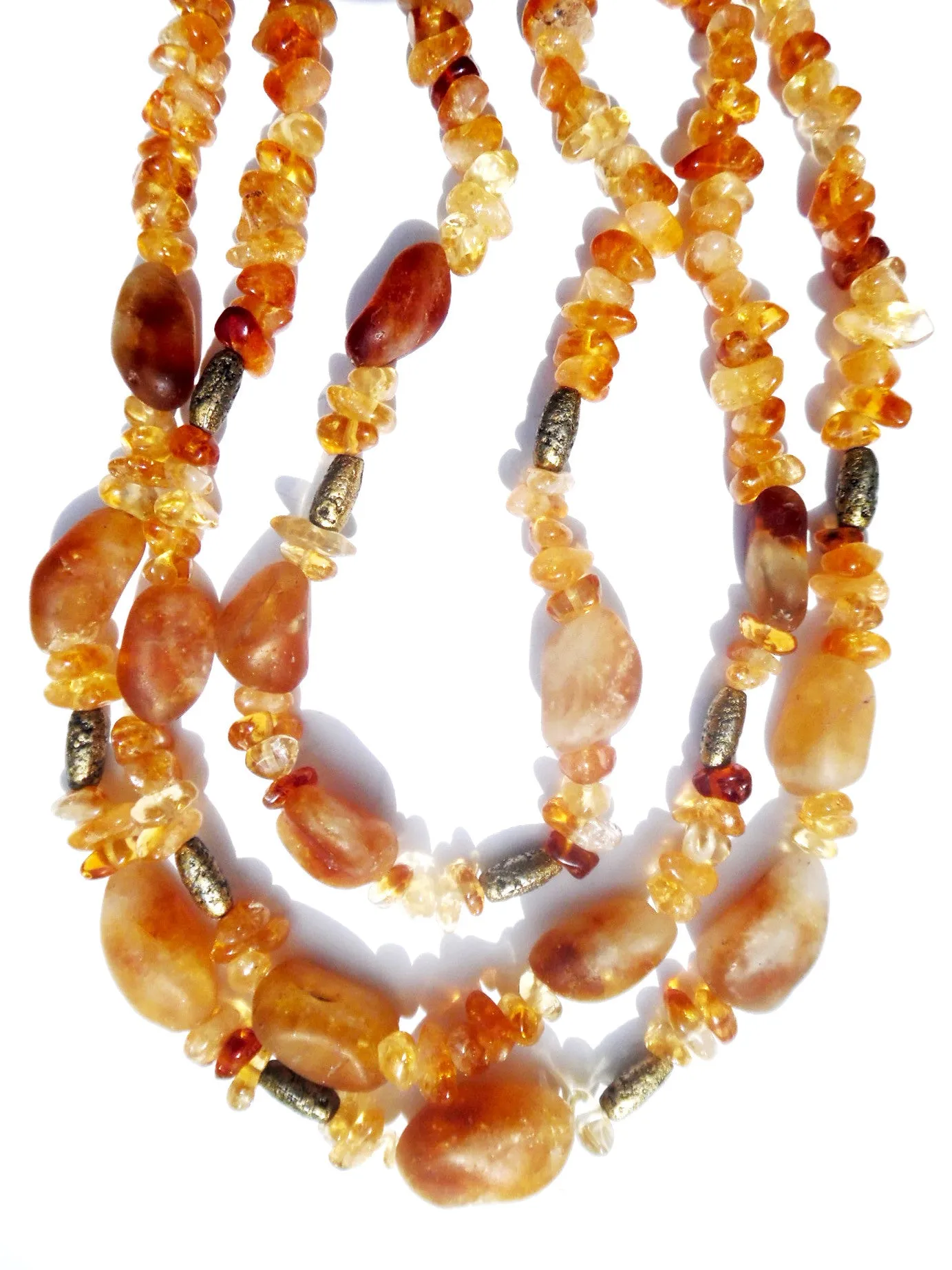 Necklace Triple Strand Citrine Amber and Agate