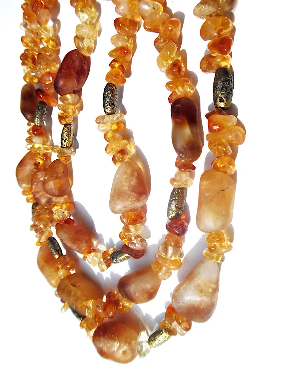 Necklace Triple Strand Citrine Amber and Agate