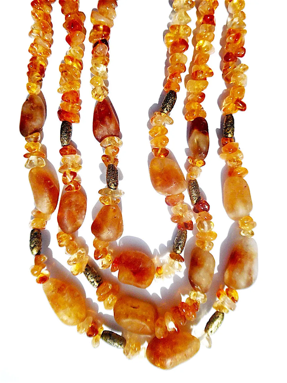 Necklace Triple Strand Citrine Amber and Agate