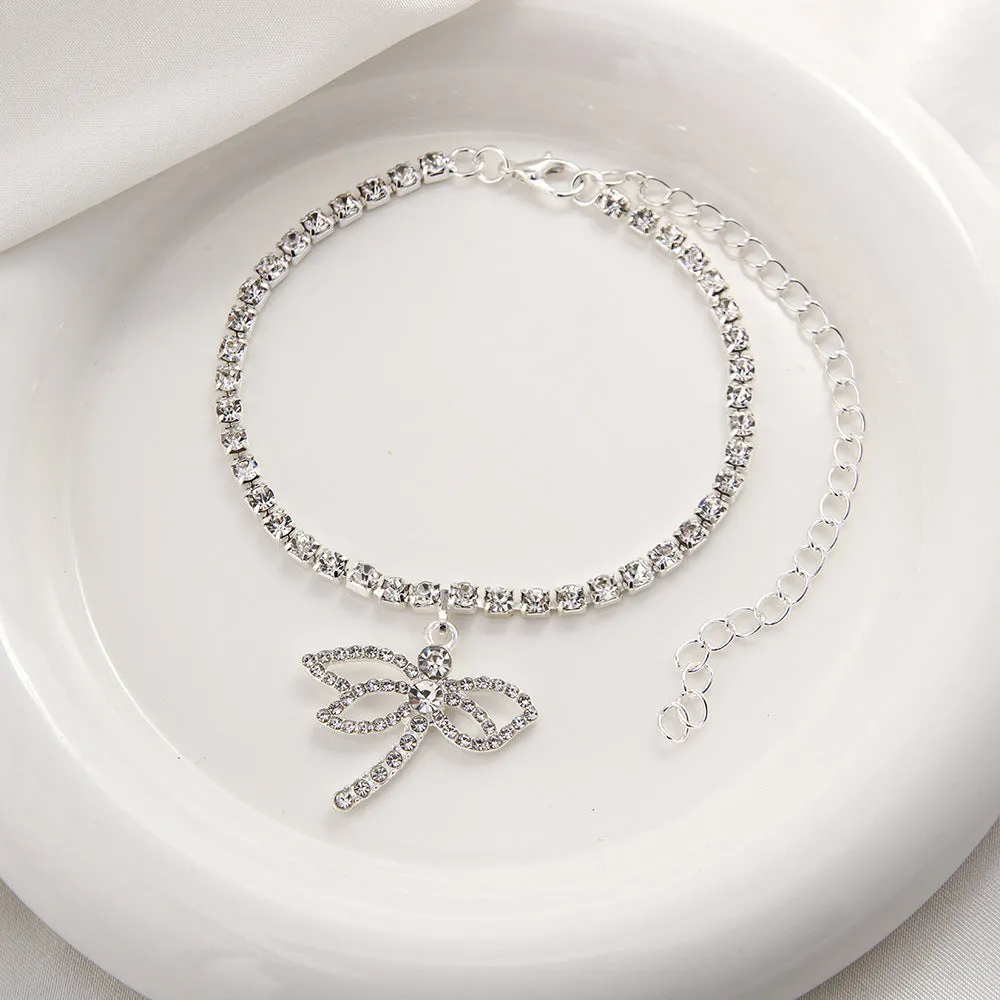 Novel Personality Dragonfly Rhinestone Chain Shiny All-match Rhinestone Anklet