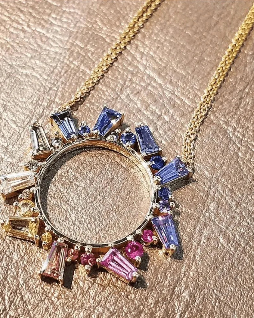 Open Circle Necklace In Rainbow Sapphires