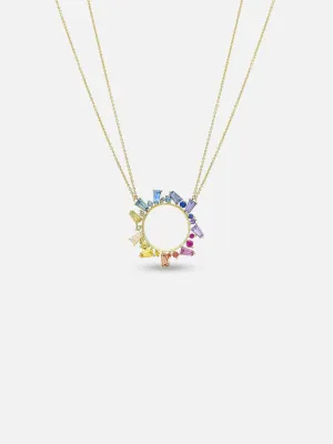 Open Circle Necklace In Rainbow Sapphires