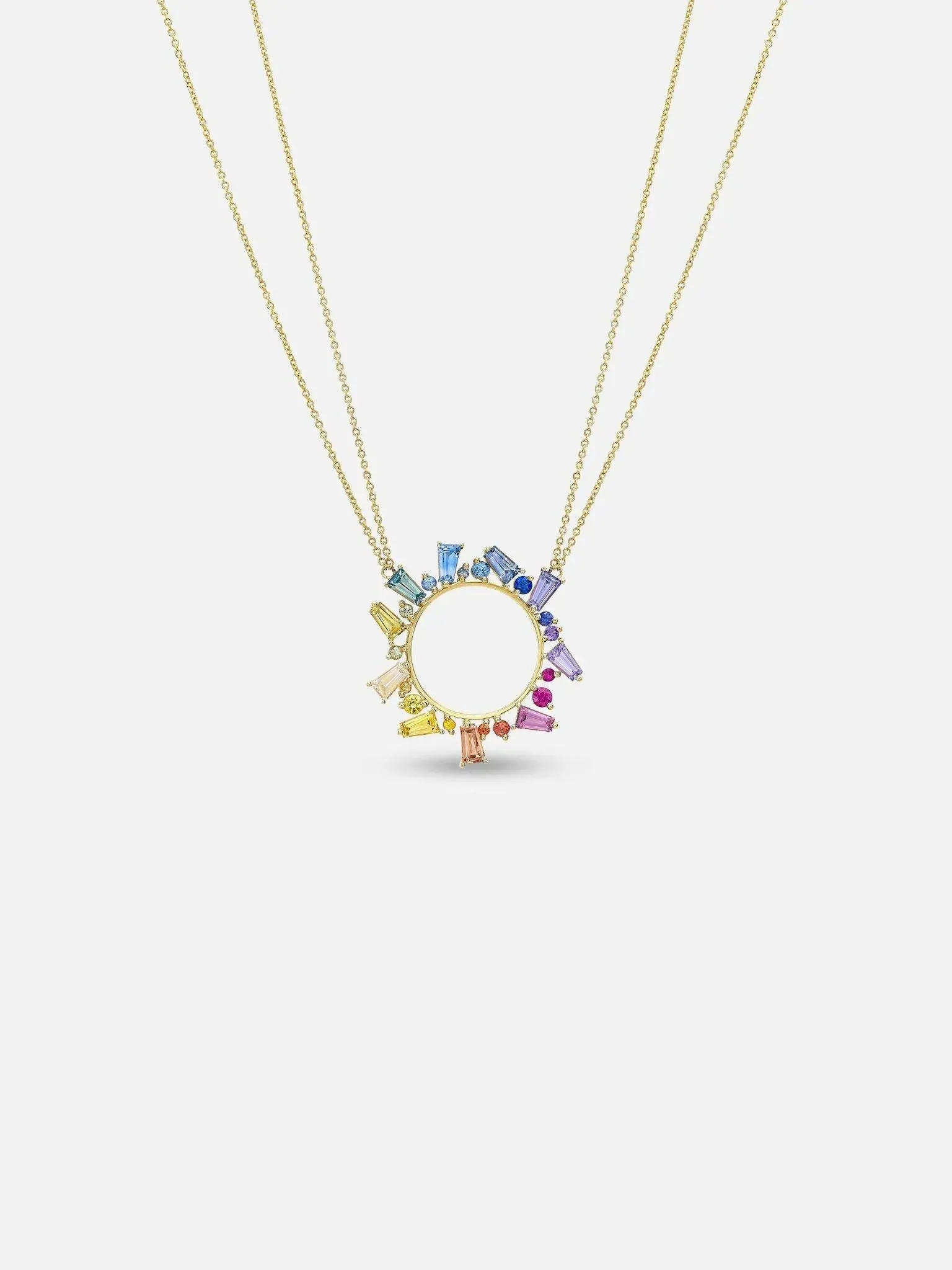 Open Circle Necklace In Rainbow Sapphires