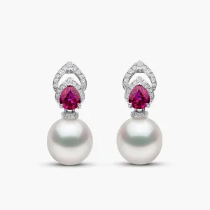 Ophelia 18K Gold South Sea Pearl Ruby Diamond Drop Earrings