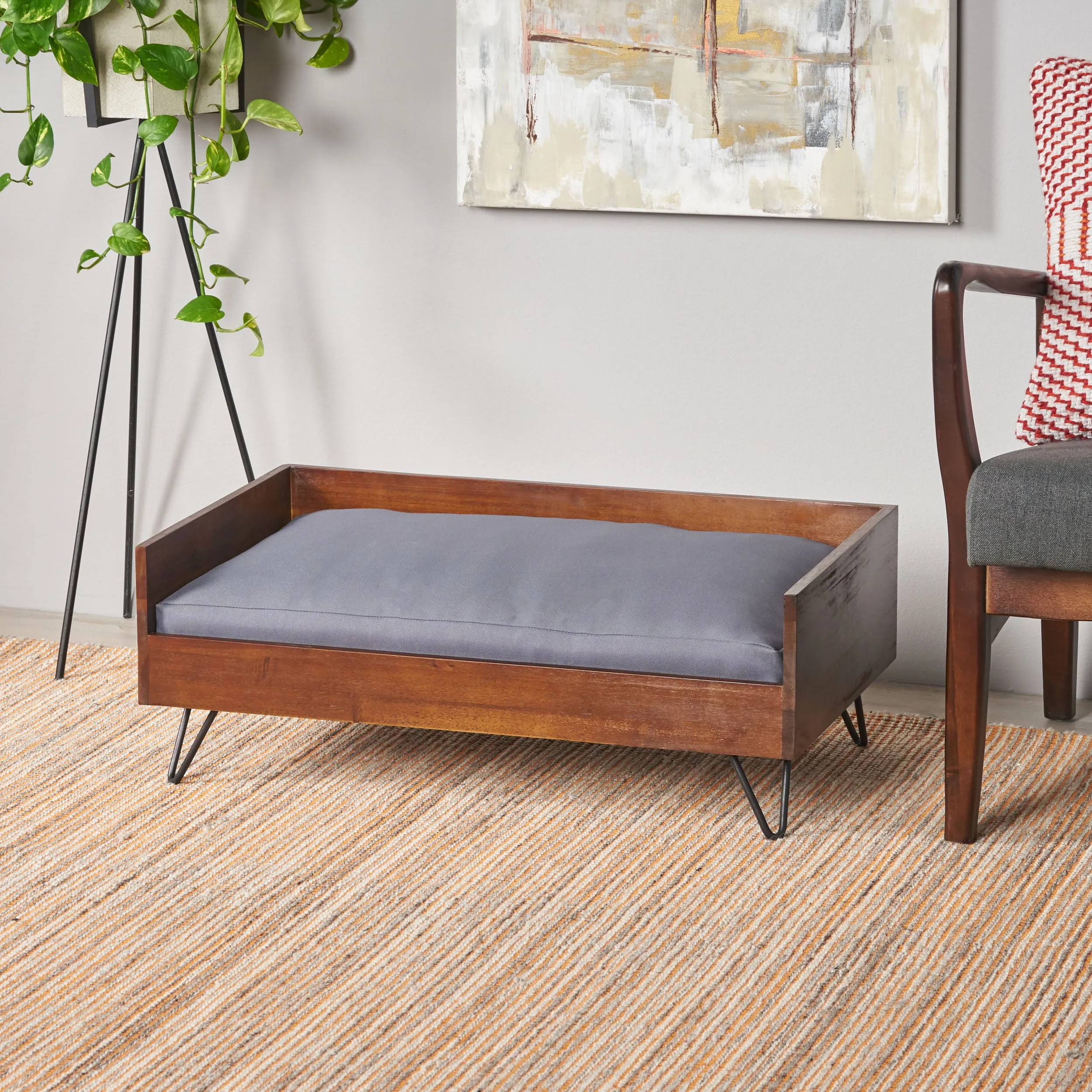 Ophelia Mid-Century Modern Cushioned Wood Frame Dog Bed