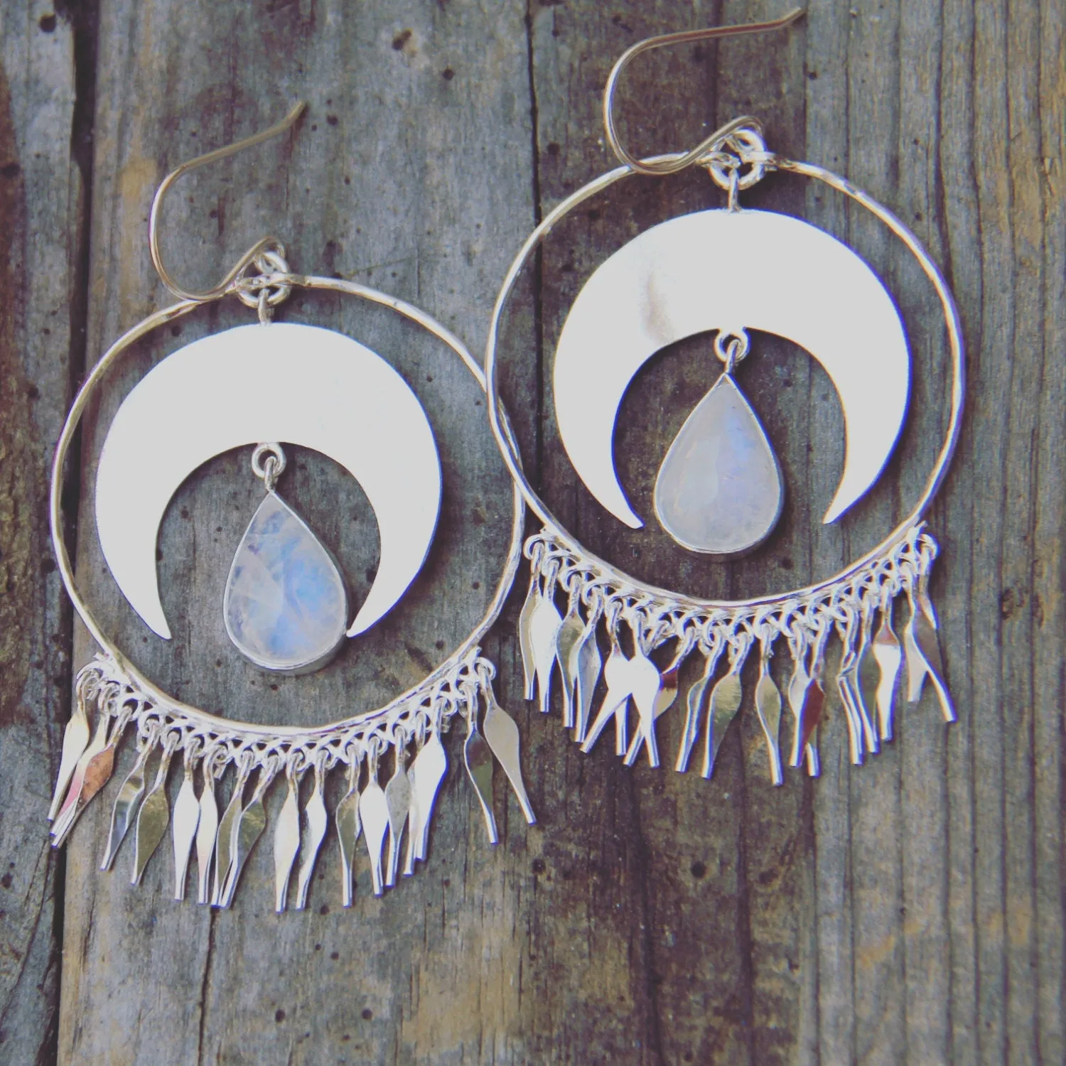 Opia Moon Sterling Silver Rainbow Moonstone Earrings