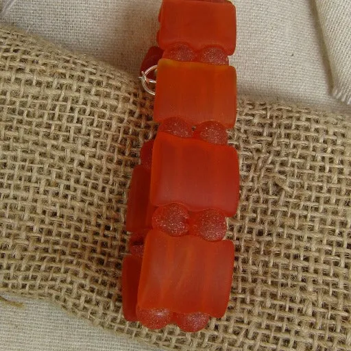 Orange Sea Glass Cuff Bracelet