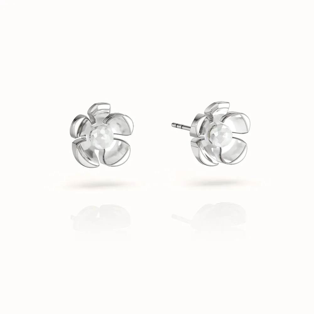 Orchid Garden Small Stud Earrings - Sterling Silver - Moonstone