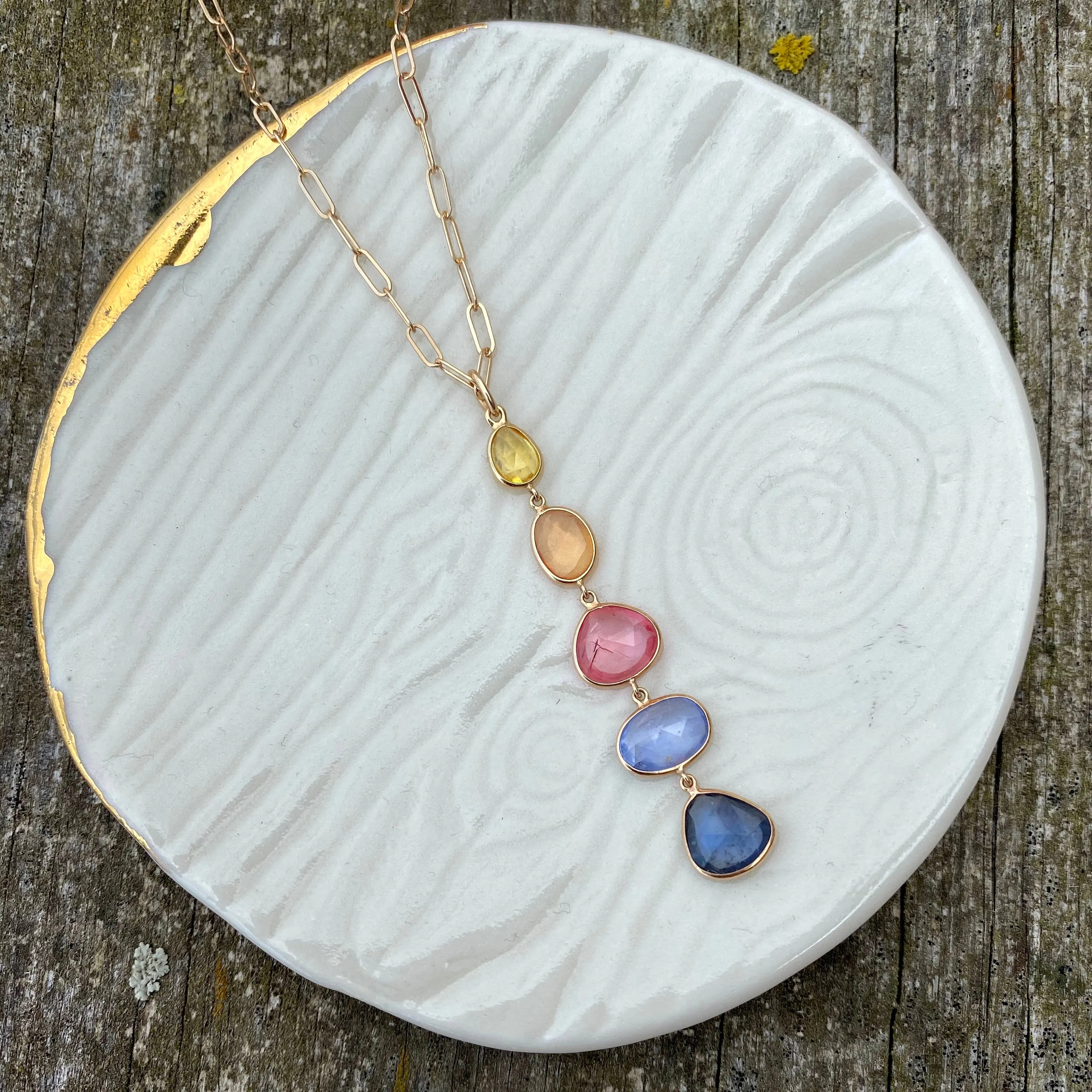 Organic Set Rose Cut Sapphire Sunset Necklace