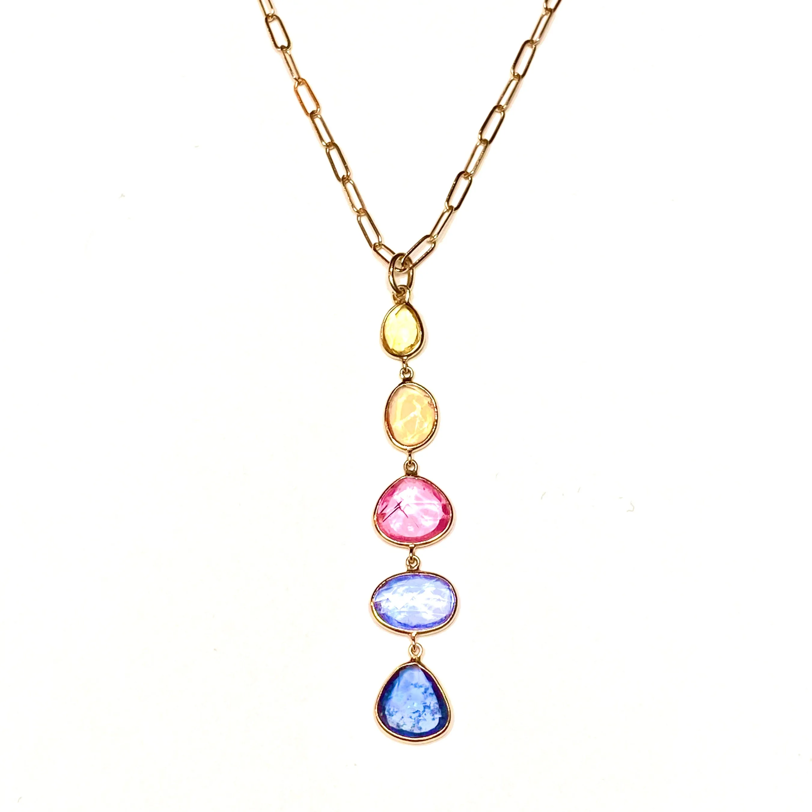 Organic Set Rose Cut Sapphire Sunset Necklace