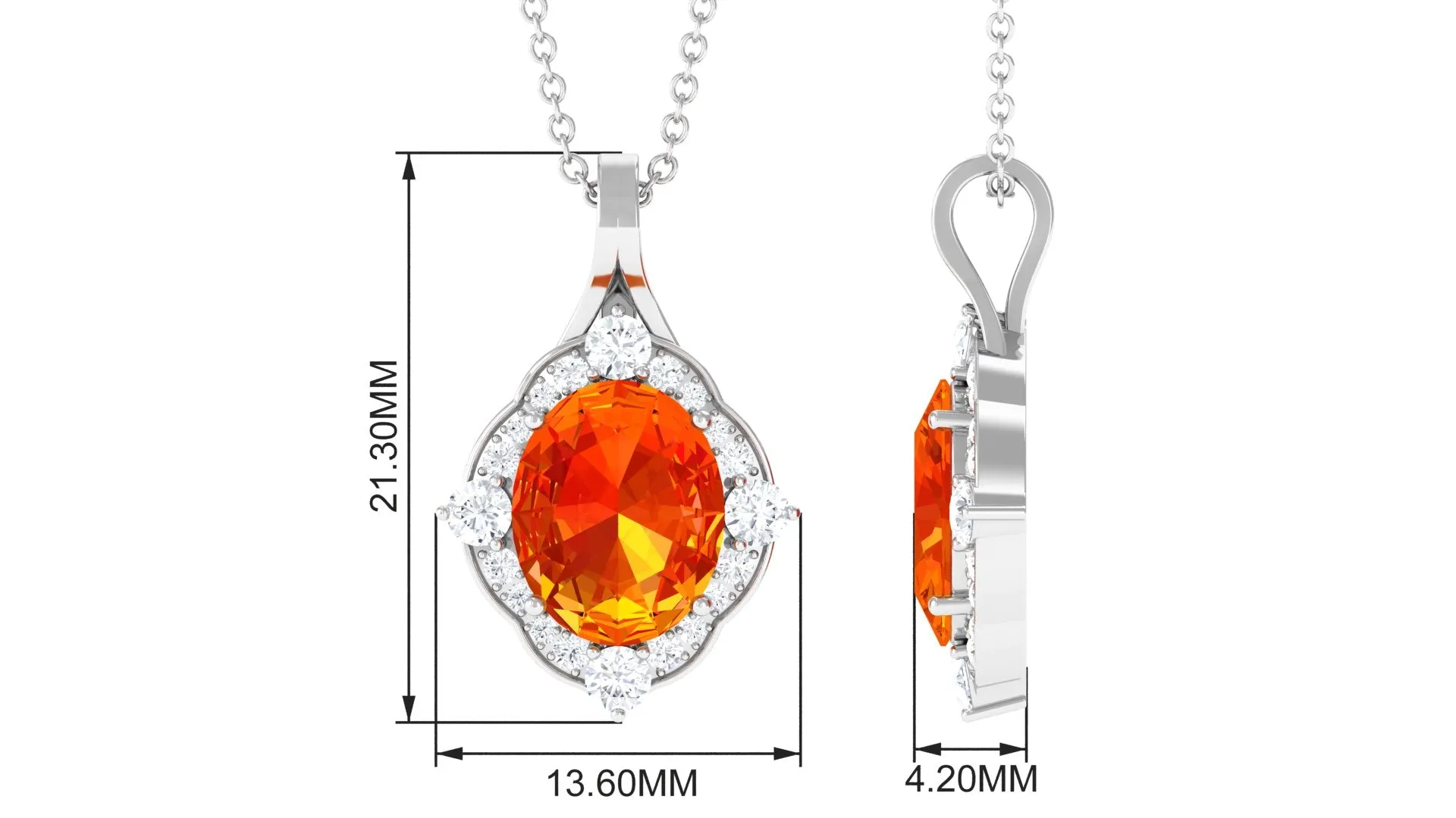 Oval Created Orange Sapphire Vintage Style Pendant with Diamond Halo